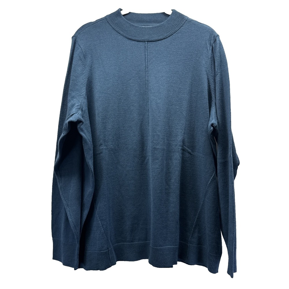 Denim & Co Women's Sweater Top Size 1X Plus Solid Blue Mock Neck Long Sleeves